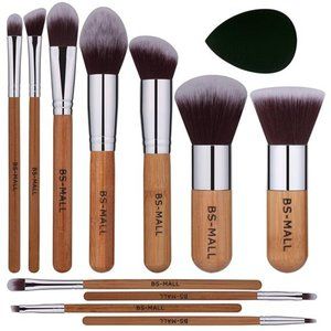 Makeup BrushSet 11Pcs Bamboo Synthetic Kabuki BrushSet Foundation PowderBlending